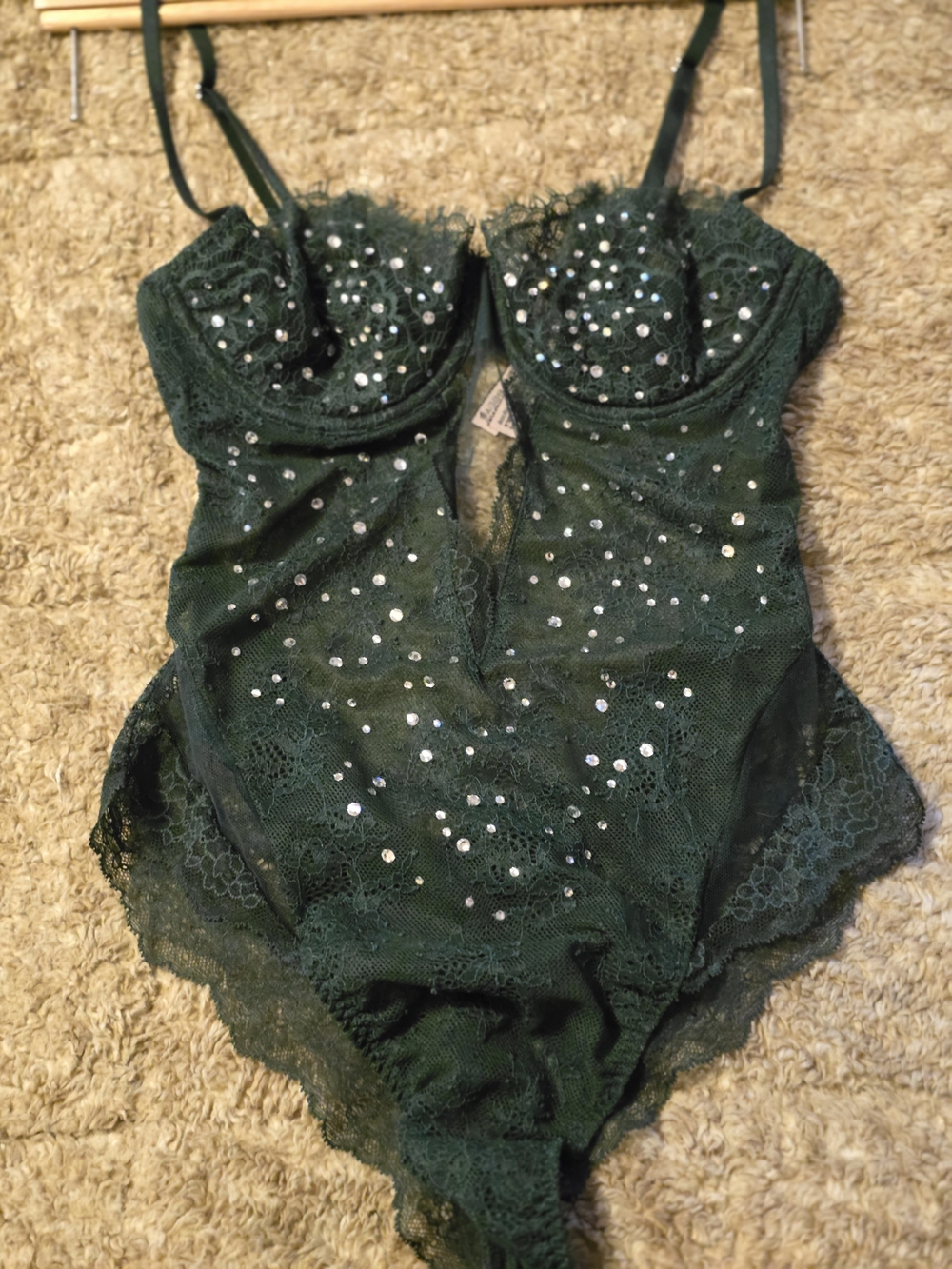 Victoria's Secret - Emerald Green Lace Rhinestone Bodysuit